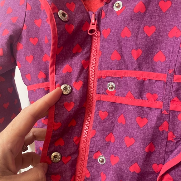 London Fog Girl Hooded Jacket Purple and Pink Hearts London Fog Girls Size 5 - Picture 2 of 8